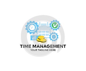 Time management logo design. Concept of work time management, business team. Time management project planning business.