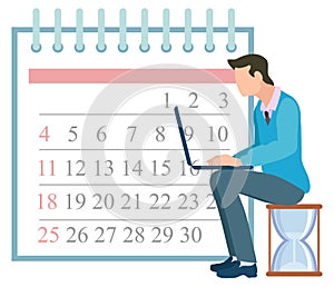 Time Management Man Working on Laptop Calendar