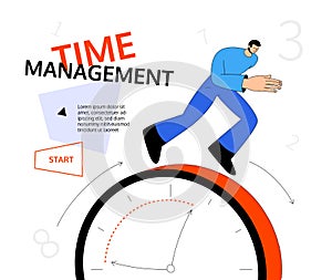 Time management - modern colorful line design style web banner