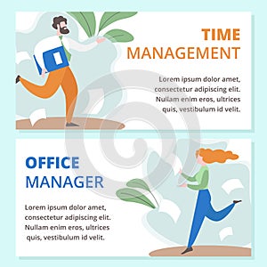Time Management, Office Manager Vector Banners