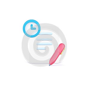 Time management paperwork deadline working efficient organization 3d icon realistic vector