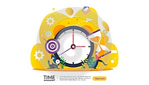 time management and procrastination concept. planning and strategy for business solutions with clock, calendar and tiny people