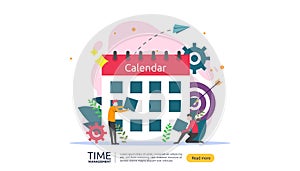 time management and procrastination concept. planning and strategy for business solutions with clock, calendar and tiny people