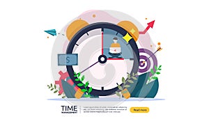 time management and procrastination concept. planning and strategy for business solutions with clock, calendar and tiny people