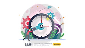 time management and procrastination concept. planning and strategy for business solutions with clock, calendar and tiny people