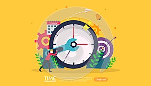 time management and procrastination concept. planning and strategy for business solutions with clock, calendar and tiny people