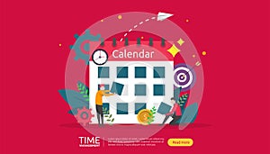 time management and procrastination concept. planning and strategy for business solutions with clock, calendar and tiny people
