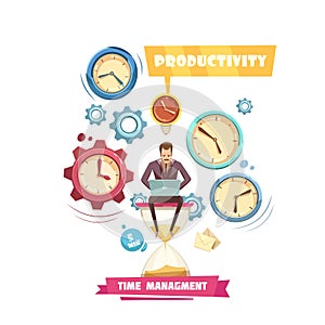 Time Management Retro Cartoon Concept