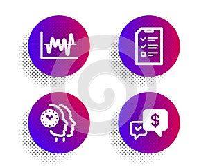 Time management, Stock analysis and Interview icons set. Payment received sign. Vector
