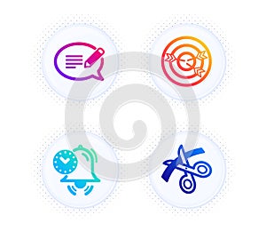 Time management, Targeting and Message icons set. Scissors sign. Vector