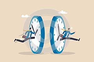 Time management or time travel to the future, time flied fast to work deadline, productivity or efficiency, effort or work