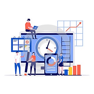 Time management vector illustration concept with characters. Modern vector illustration in flat style for landing page, mobile app