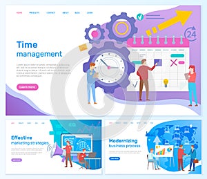 Time management, workflow organization website template. Work efficiency, productivity increase