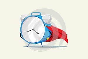 The Time Mascot wearing the hero cape. Isolated Vector Illustration