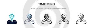 Time mind icon in filled, thin line, outline and stroke style. Vector illustration of two colored and black time mind vector icons