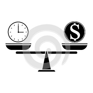 Time and money balance icon. Comparison of the meaning of work and life. Vector illustration