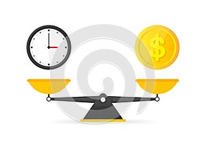 Time is Money balance on Scales icon. Vector illustration.