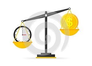 Time is Money balance on Scales icon. Vector illustration.