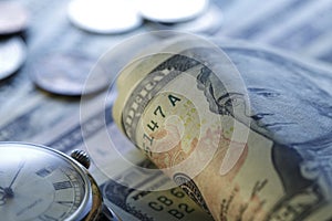 Time and Money. Blue Tone. Close up - Stock Image