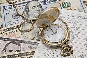 Time money cash financial management pocket watch checkbook