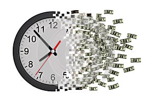Time Is Money. Clock Falling Apart To Dollars.