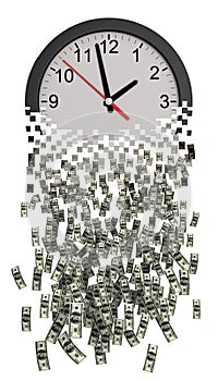 Time Is Money. Clock Falling Apart To Dollars.