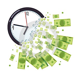 Time is money concept. Clock breaking apart