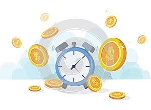 Time is money concept. Financial investments, revenue increase, budget management, savings account.Flat vector photo