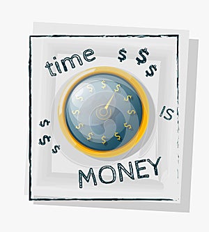 Time is money concept with a gold watch on a white background. V