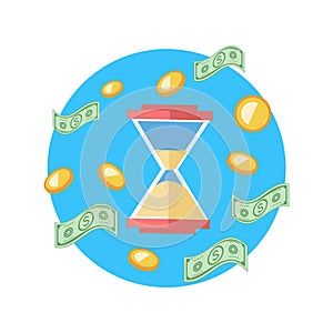 Time is Money Concept. Hourglass Coins