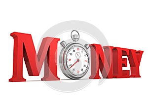 Time money concept red letters with stopwatch