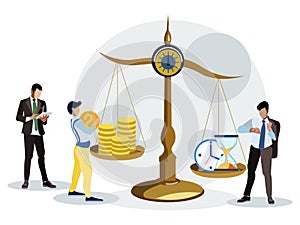 Time is money. Estimation of the working hours. In minimalist style. Cartoon flat vector photo