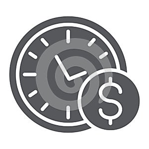 Time is money glyph icon, hour and finance, clock and dollar sign, vector graphics, a solid pattern on a white