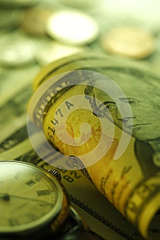 Time and Money. Green Tone. Close up - Stock Image