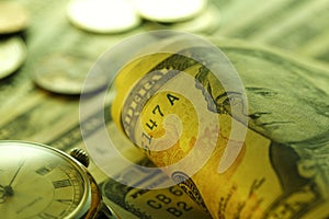 Time and Money. Green Tone. Close up - Stock Image