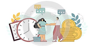 Time is money. People shake hands, make a mutually beneficial deal.
