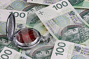 Time is money, Polish 100 zloty banknotes with traditional clock
