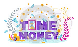 Time is money vector flat concept with hourglass.