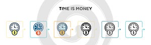 Time is money vector icon in 6 different modern styles. Black, two colored time is money icons designed in filled, outline, line