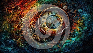 Time motion in an old fashioned clockworks machinery, glowing abstractly generated by AI