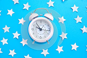 Time for party and wake up to work, white alarm clock with party decoration