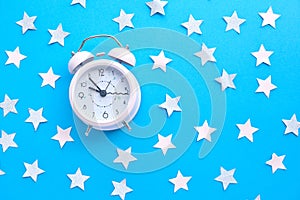 Time for party and wake up to work, white alarm clock with party decoration