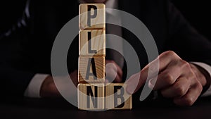 Time for plan B. Hand rolls the dice letter B. new plan concept