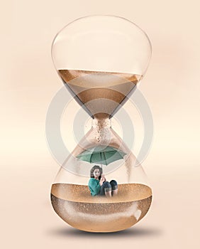 Time pressure hourglass. Concept of time pressure .