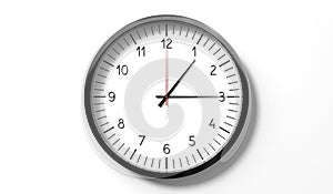 Time at quarter past 1 o clock - classic analog clock on white background