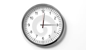 Time at quarter past 12 o clock - classic analog clock on white background