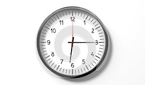Time at quarter past 6 o clock - classic analog clock on white background
