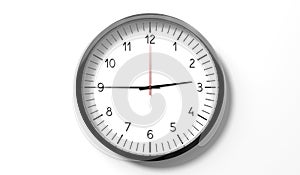 Time at quarter to 3 o clock - classic analog clock on white background