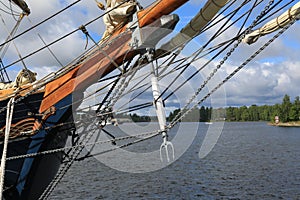 Danish three-masted schooner Loa. Bow rigging
