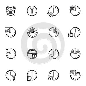 Time with daily routine icon set